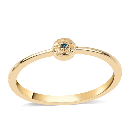 Anillo de Plata Bañada en Oro con Diamante Azul
