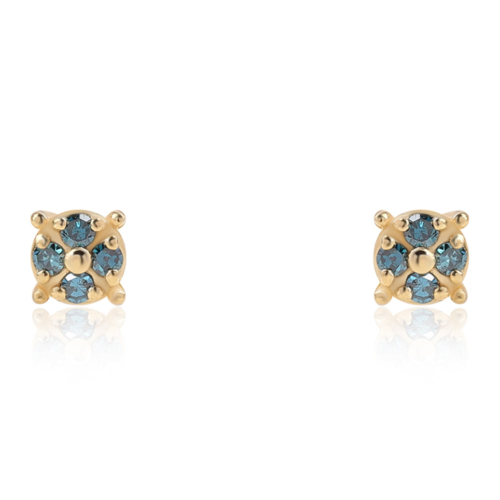 Pendientes de Plata Bañada en Oro con Diamante Azul 3 