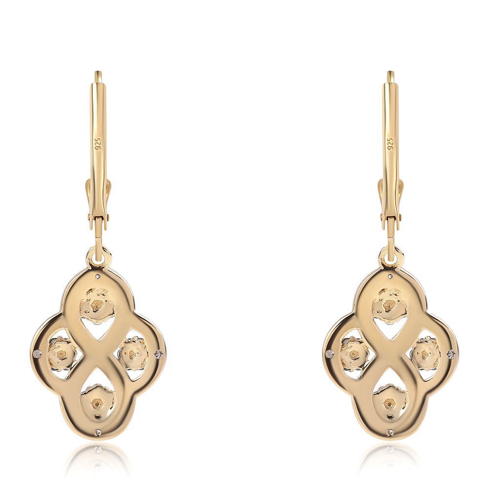 Pendientes de Plata Bañada en Oro con Diamante Azul y Diamante blanco 3 