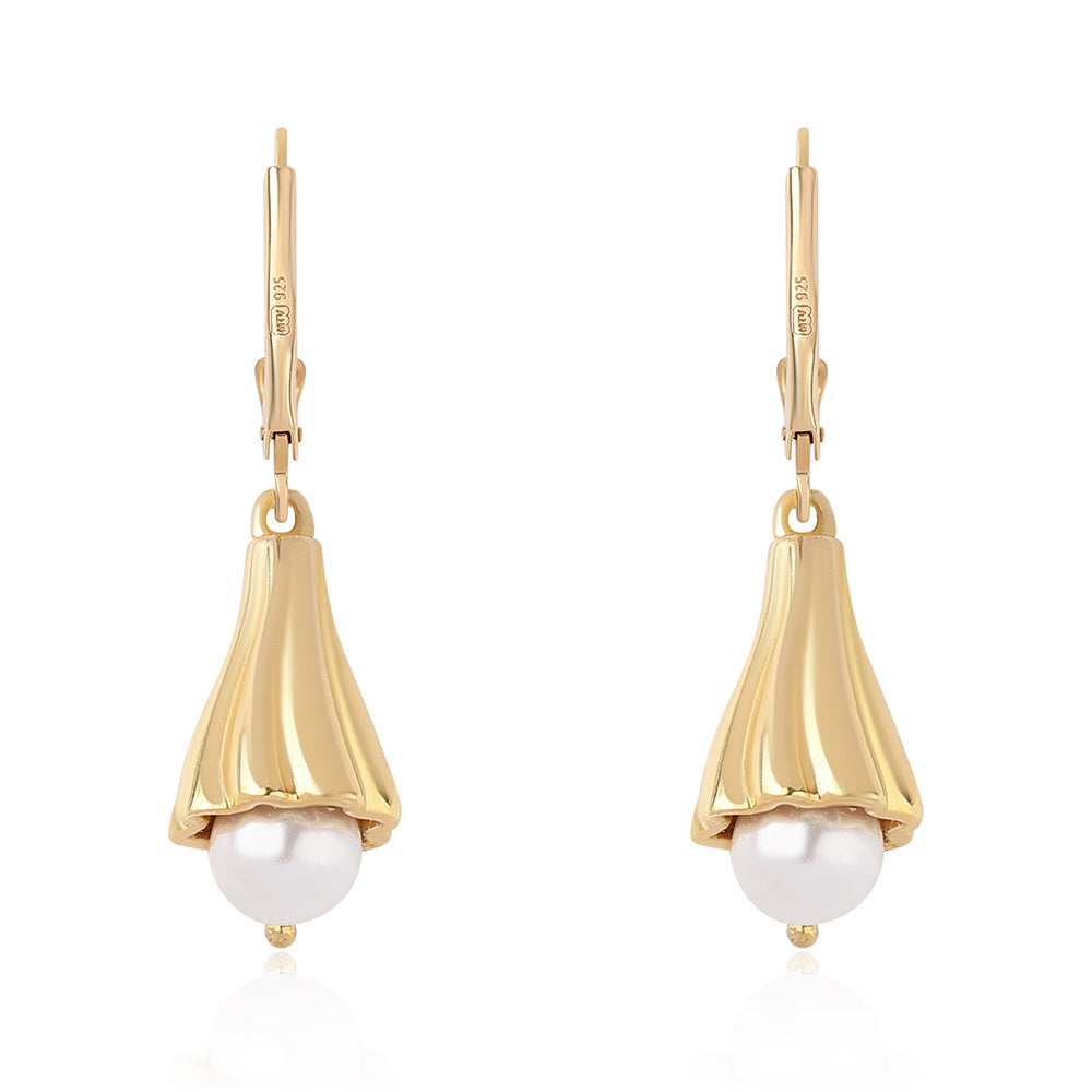 Pendientes de Plata Bañada en Oro con Perla blanca de agua dulce