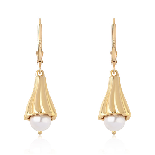 Pendientes de Plata Bañada en Oro con Perla blanca de agua dulce