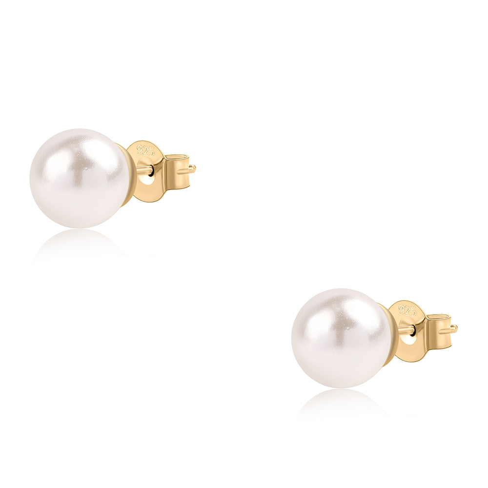 Conjunto de Plata Bañada en Oro con Perla blanca de agua dulce ( Collar +Pendientes +Pulsera )