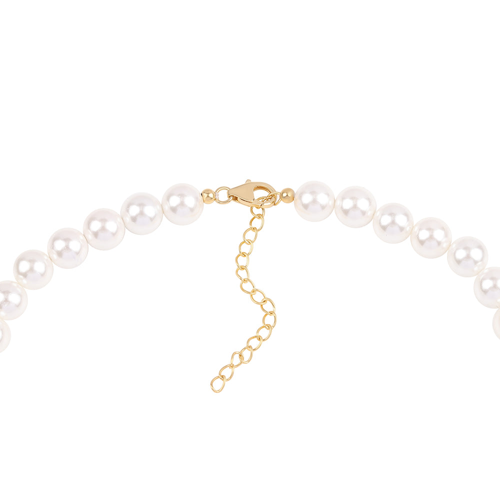 Conjunto de Plata Bañada en Oro con Perla blanca de agua dulce ( Collar +Pendientes +Pulsera )