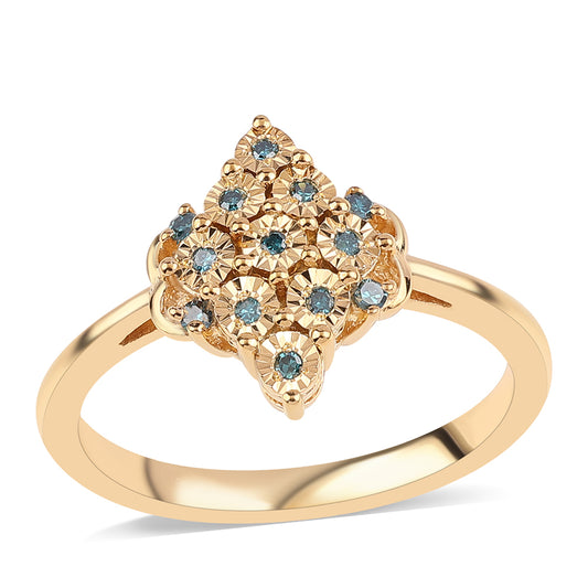 Anillo de Plata Bañada en Oro con Diamante Azul