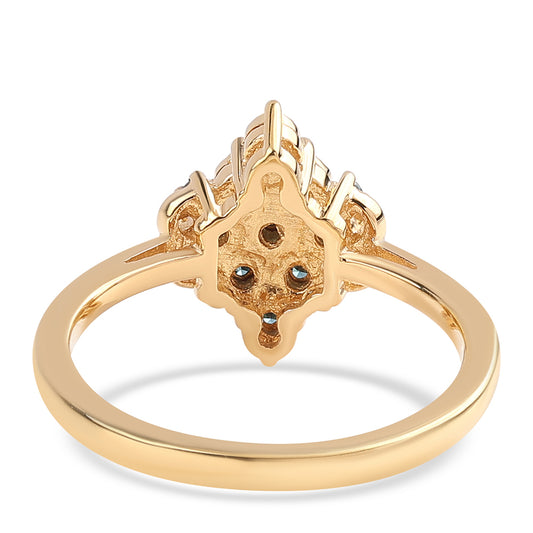 Anillo de Plata Bañada en Oro con Diamante Azul