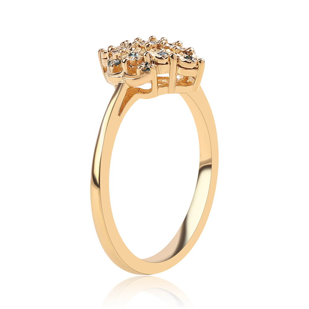 Anillo de Plata Bañada en Oro con Diamante Azul