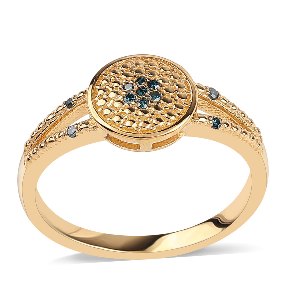 Anillo de Plata Bañada en Oro con Diamante Azul y Diamante blanco 1 