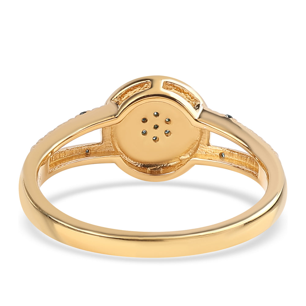 Anillo de Plata Bañada en Oro con Diamante Azul y Diamante blanco 2 