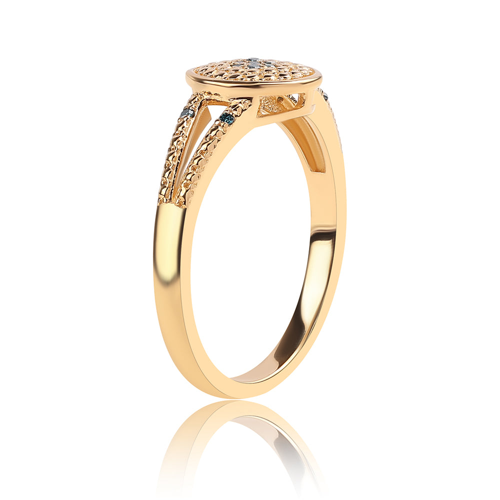 Anillo de Plata Bañada en Oro con Diamante Azul y Diamante blanco 3 