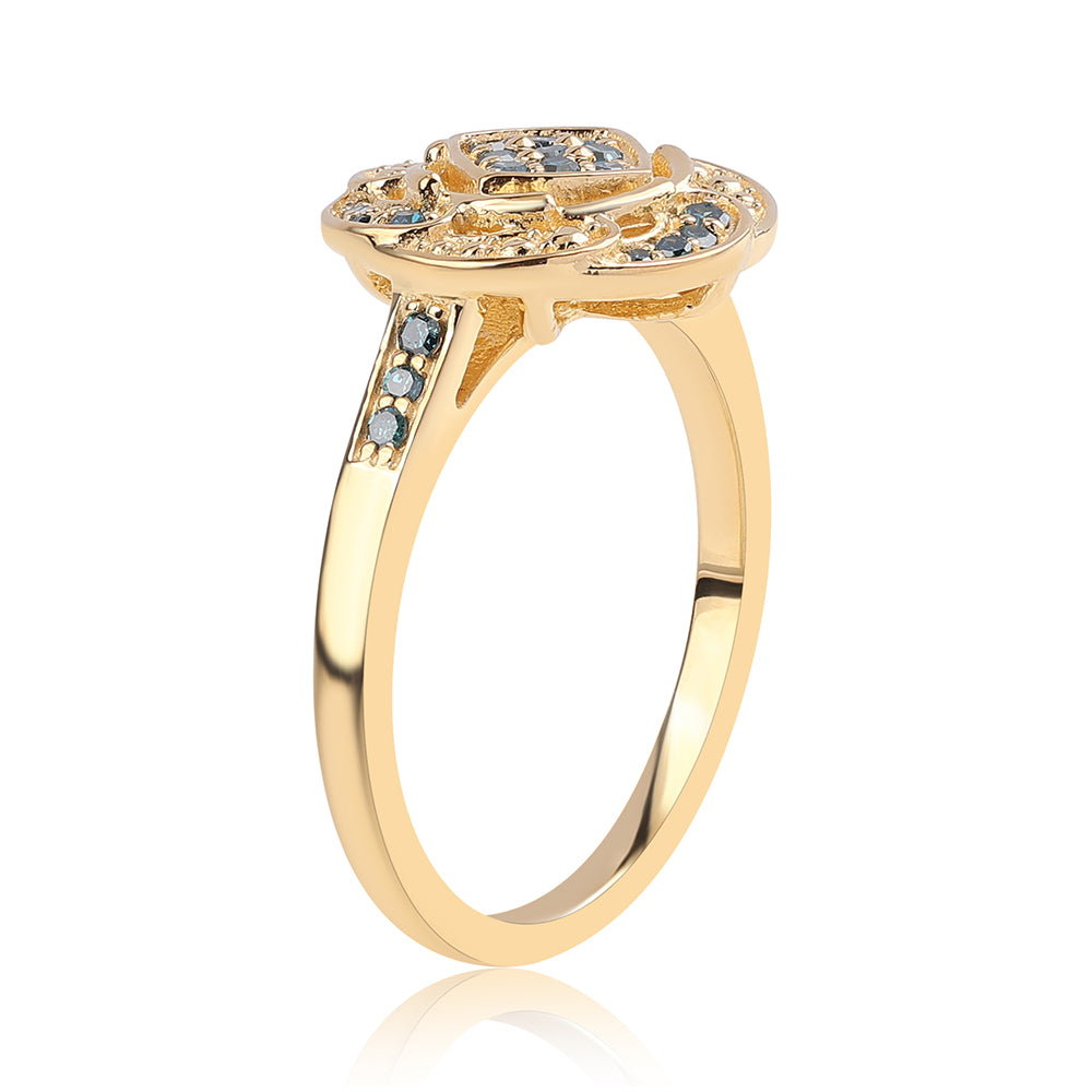 Anillo de Plata Bañada en Oro con Diamante Azul 2 