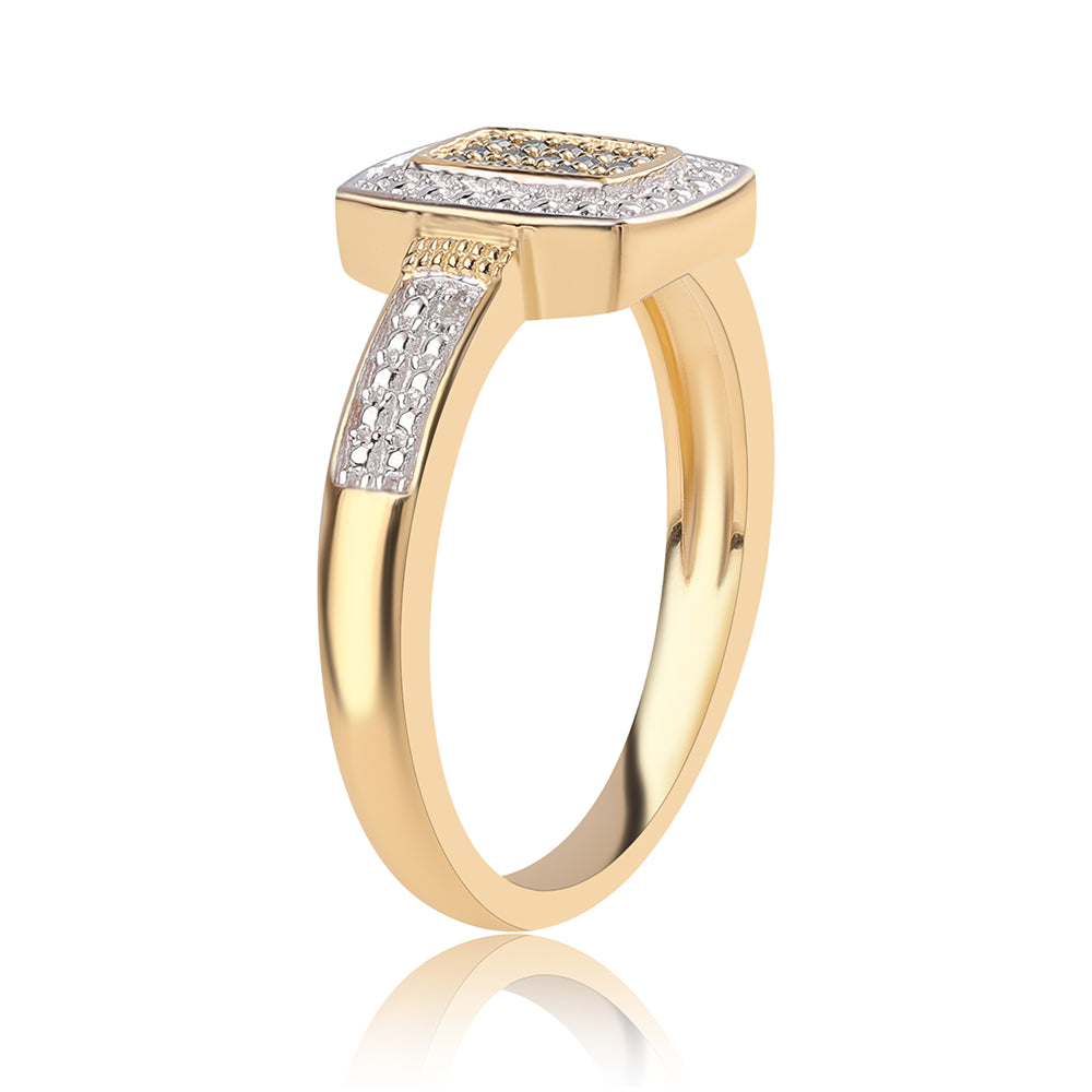 Anillo de Plata Bañada en Oro con Diamante Azul y Topacio Blanco 2 