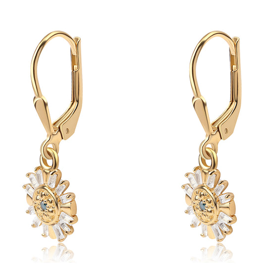 Pendientes de Plata Bañada en Oro con Diamante Azul y Topacio Blanco