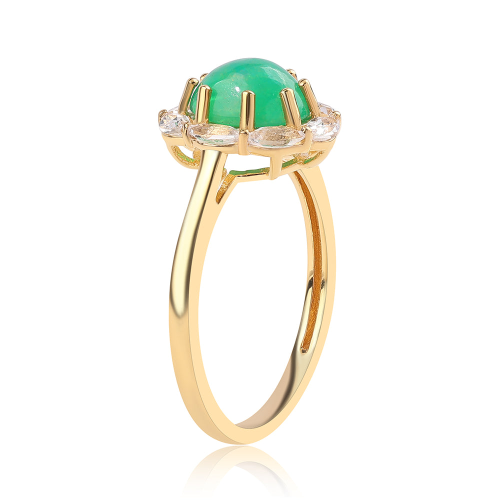 Anillo de Plata Bañada en Oro con Ópalo Verde Etíope de Lega Dembi y Topacio Blanco 3 