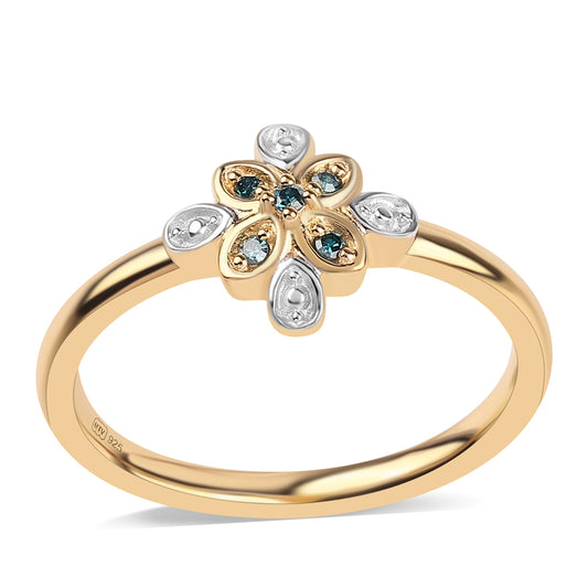 Anillo de Plata Bañada en Oro con Diamante Azul