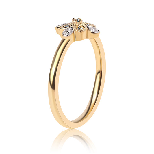 Anillo de Plata Bañada en Oro con Diamante Azul