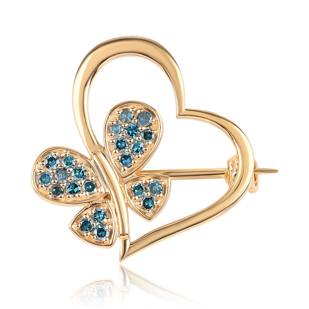Broche de Plata Bañada en Oro con Diamante Azul 1 