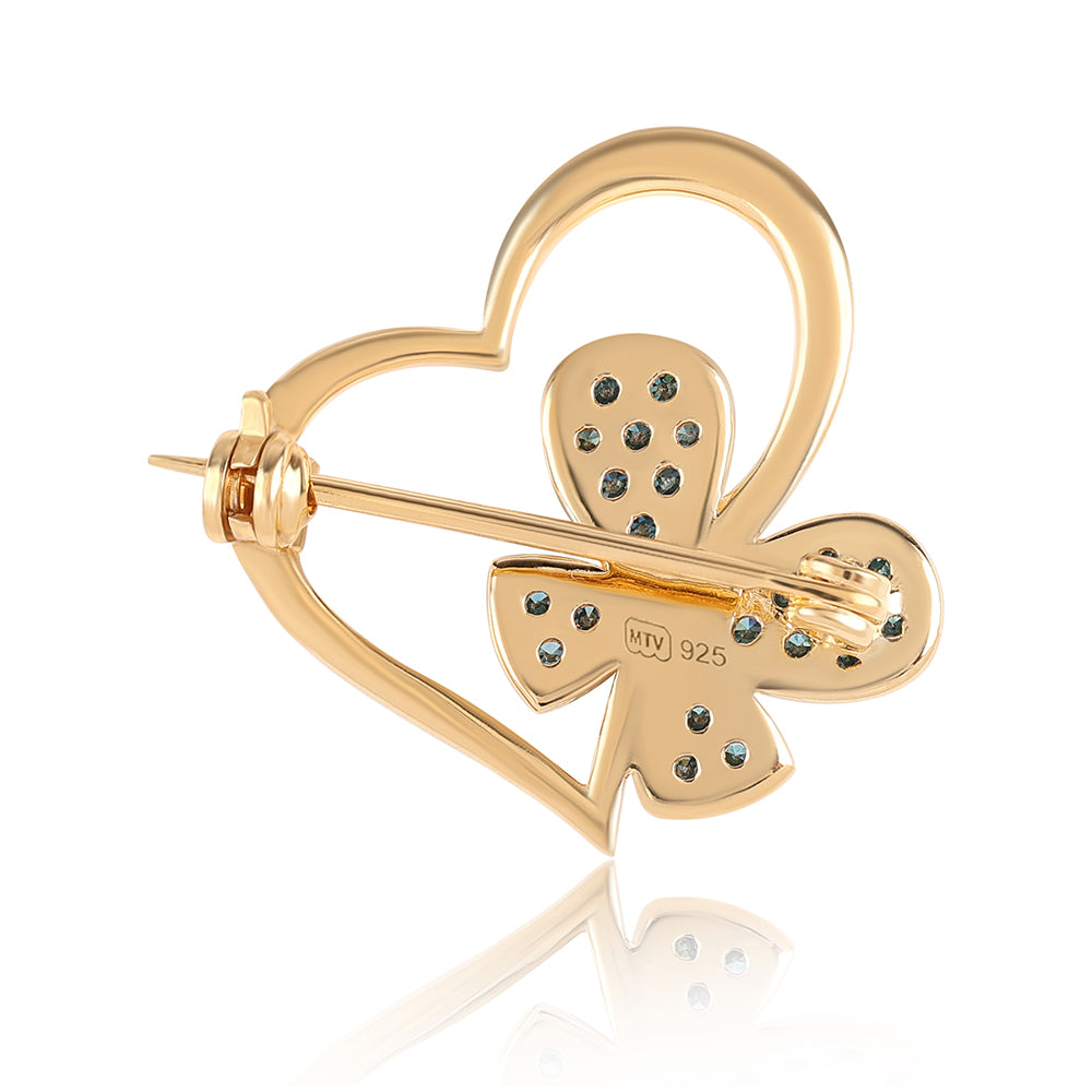 Broche de Plata Bañada en Oro con Diamante Azul 2 
