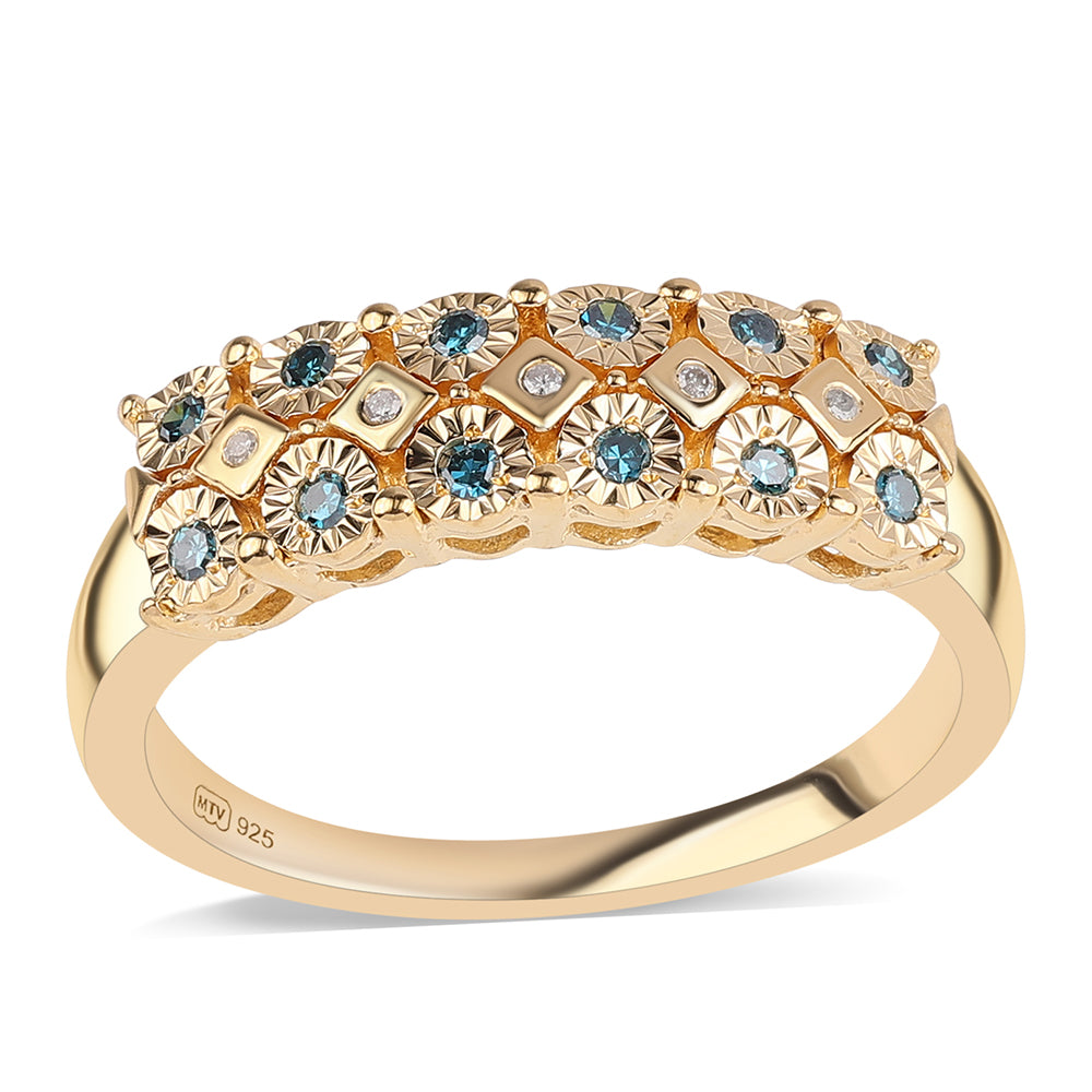 Anillo de Plata Bañada en Oro con Diamante Azul y Diamante blanco 1 