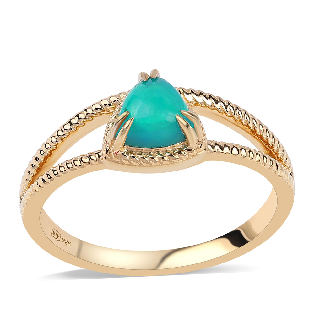 Anillo de Plata Bañada en Oro con Ópalo Verde Etíope de Lega Dembi 1 