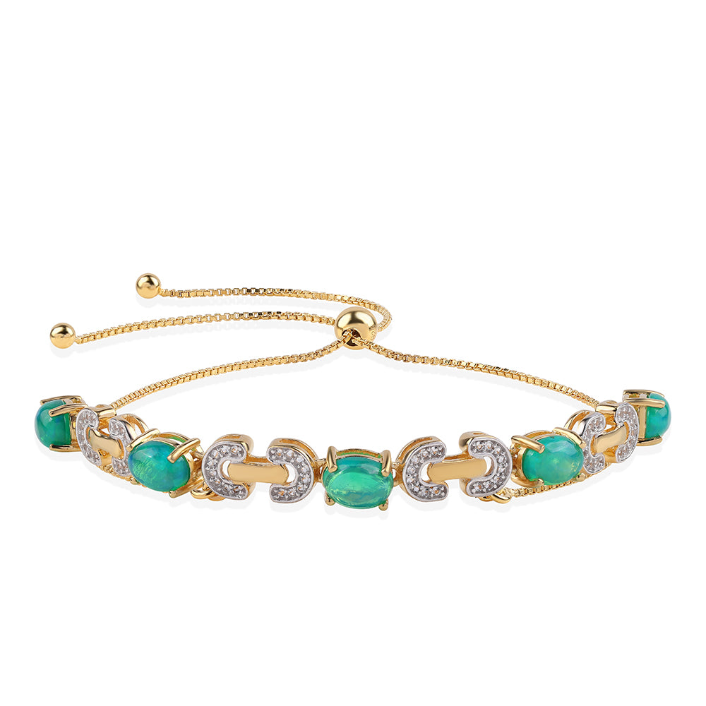 Pulsera de Plata Bañada en Oro con Ópalo Verde Etíope de Lega Dembi y Topacio Blanco 1 