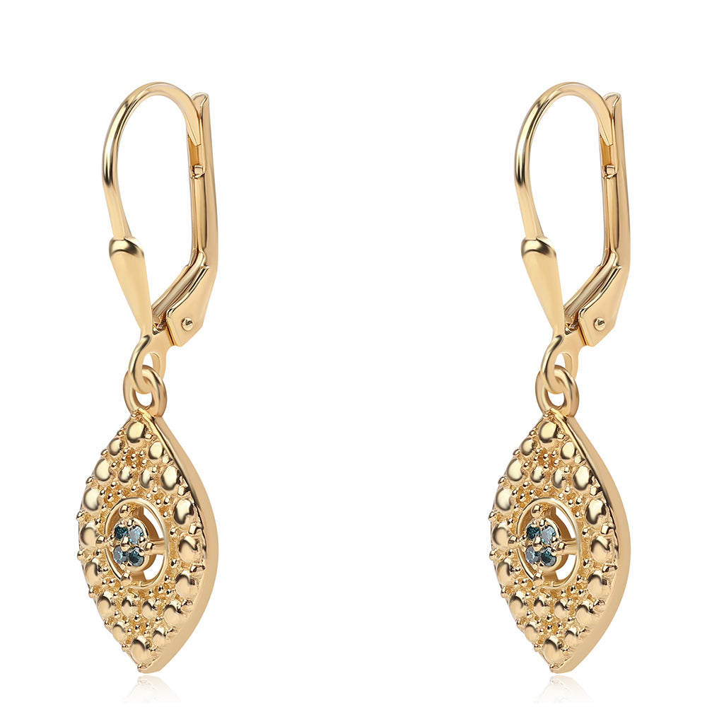 Pendientes de Plata Bañada en Oro con Diamante Azul 1 