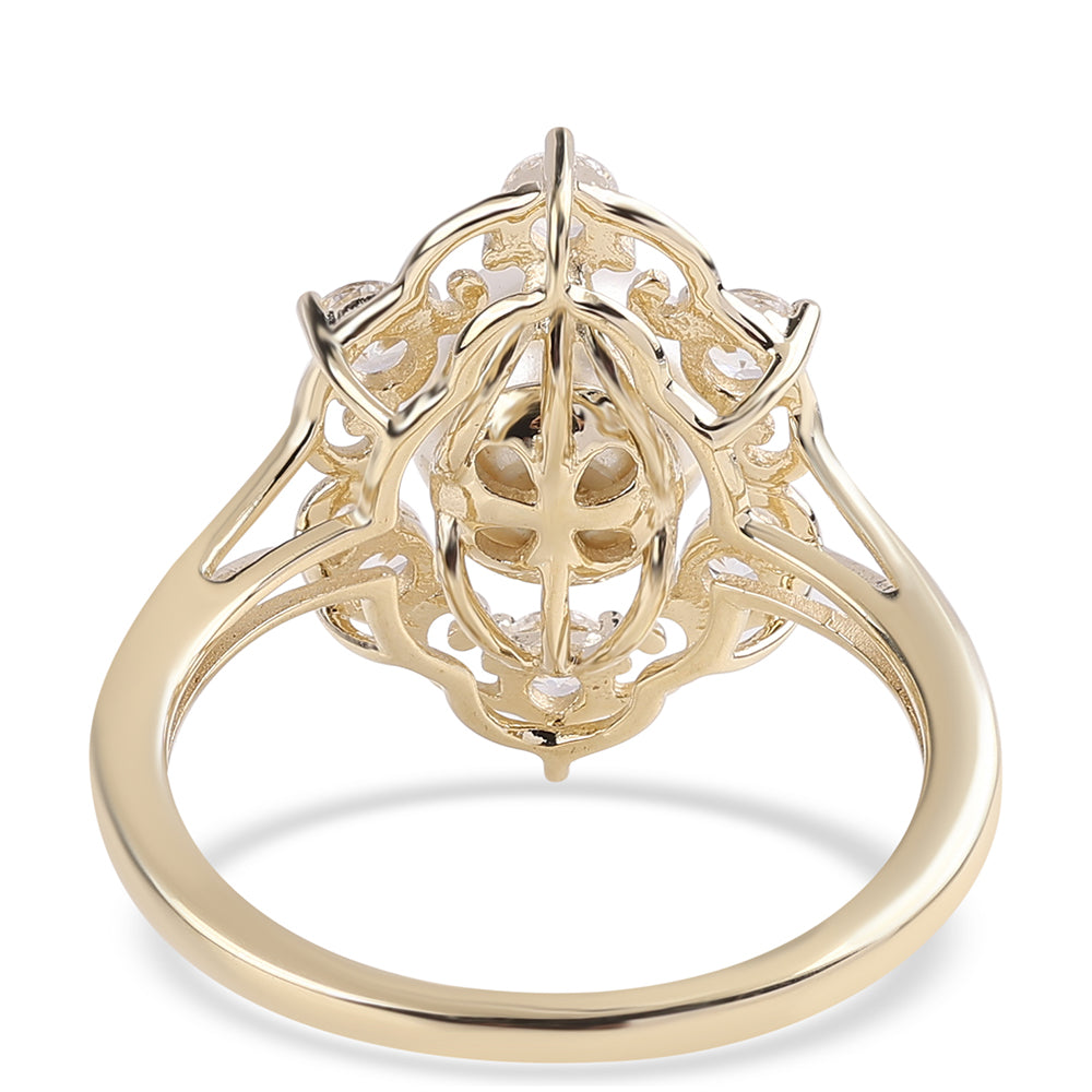 Anillo de Oro 9K con Perla blanca de agua dulce y Zircón Blanco 2 