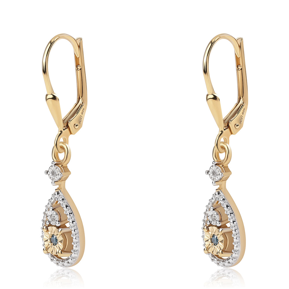 Pendientes de Plata Bañada en Oro con Diamante Azul y Diamante blanco 2 