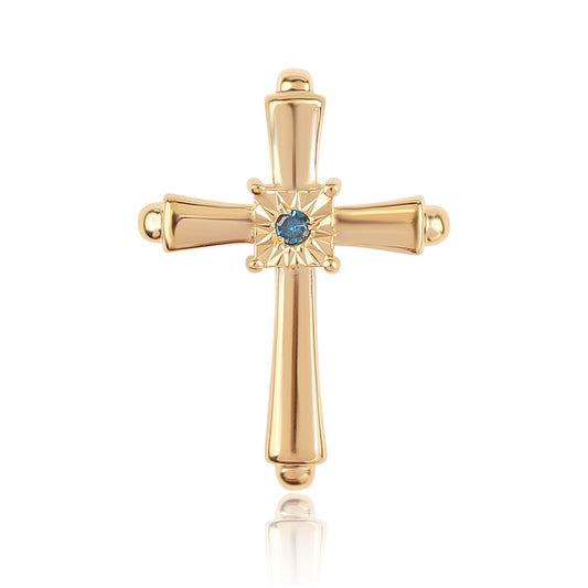 Cruz Colgante de Plata Bañada en Oro con Diamante Azul