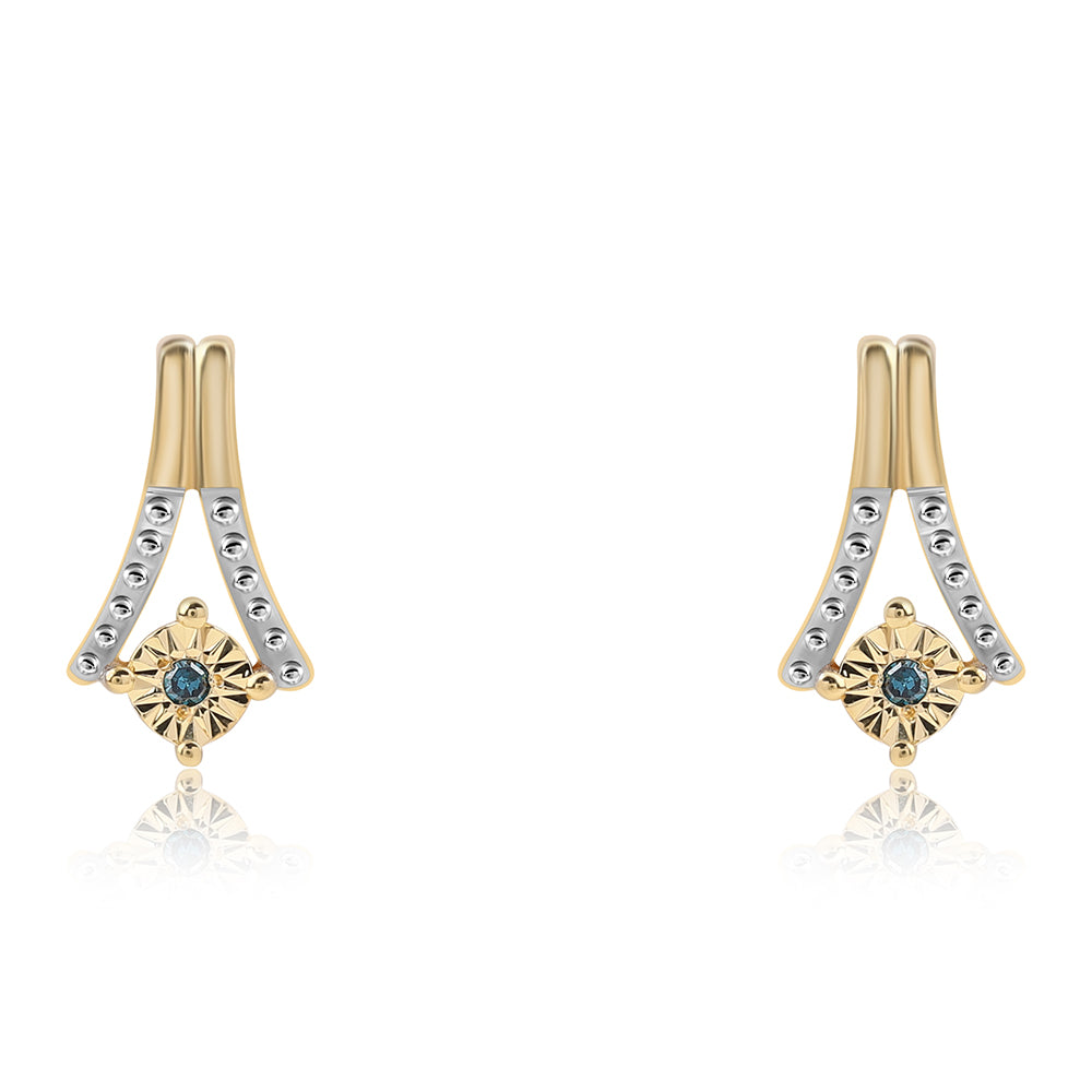 Pendientes de Plata Bañada en Oro con Diamante Azul 1 