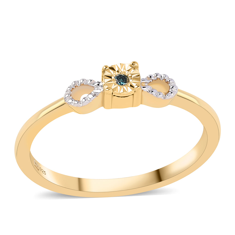 Conjunto de Plata Bañada en Oro con Diamante Azul ( Pendientes +Anillo +Colgante ) 5 