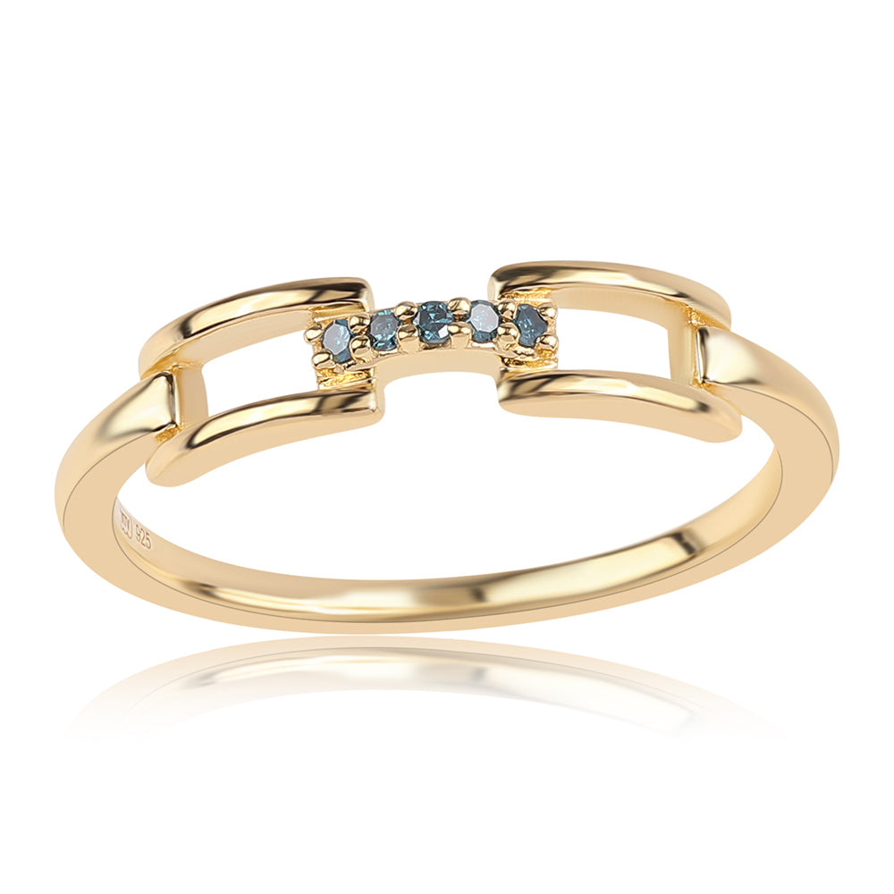 Anillo de Plata Bañada en Oro con Diamante Azul 1 