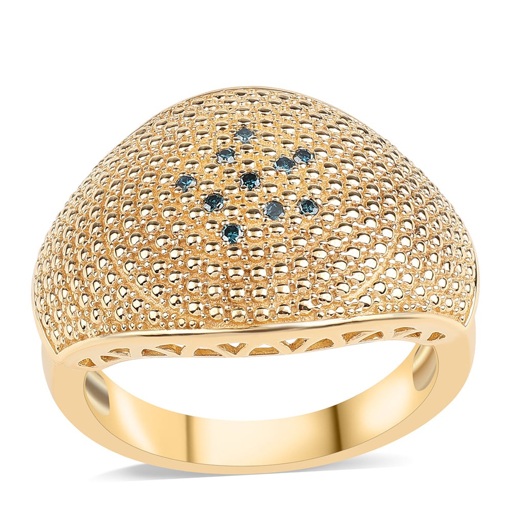 Anillo de Plata Bañada en Oro con Diamante Azul 1 