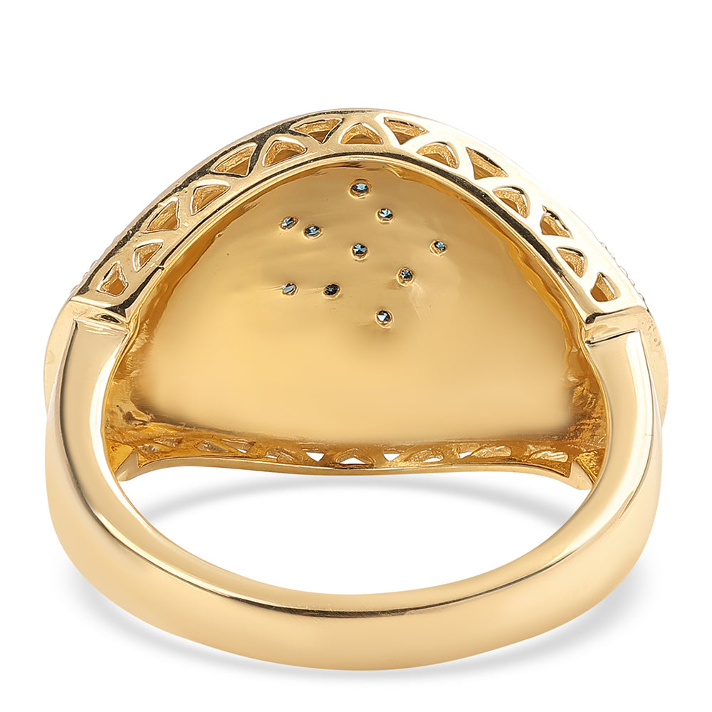 Anillo de Plata Bañada en Oro con Diamante Azul 2 