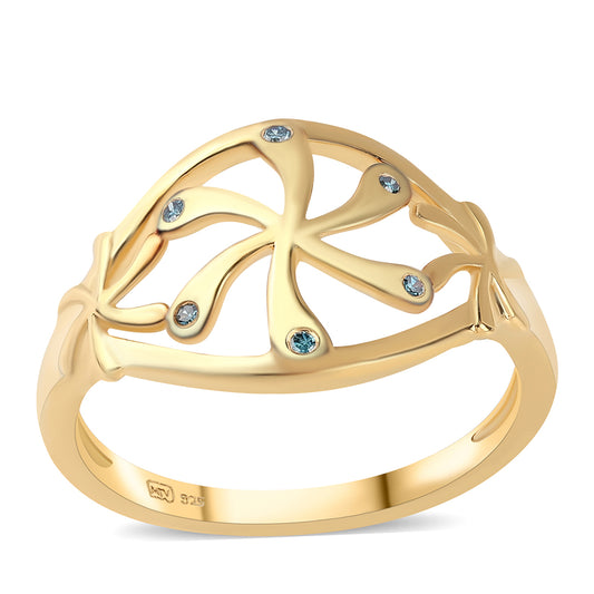 Anillo de Plata Bañada en Oro con Diamante Azul