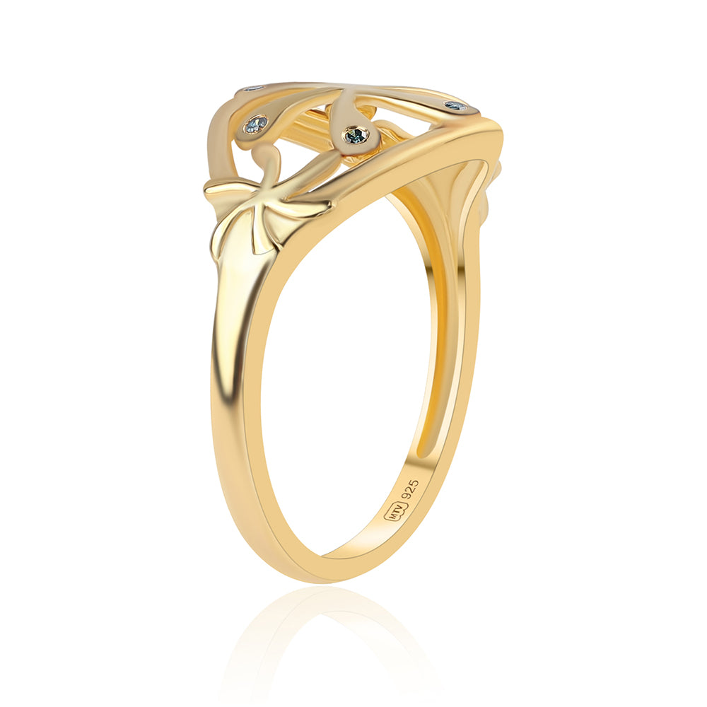Anillo de Plata Bañada en Oro con Diamante Azul 2 