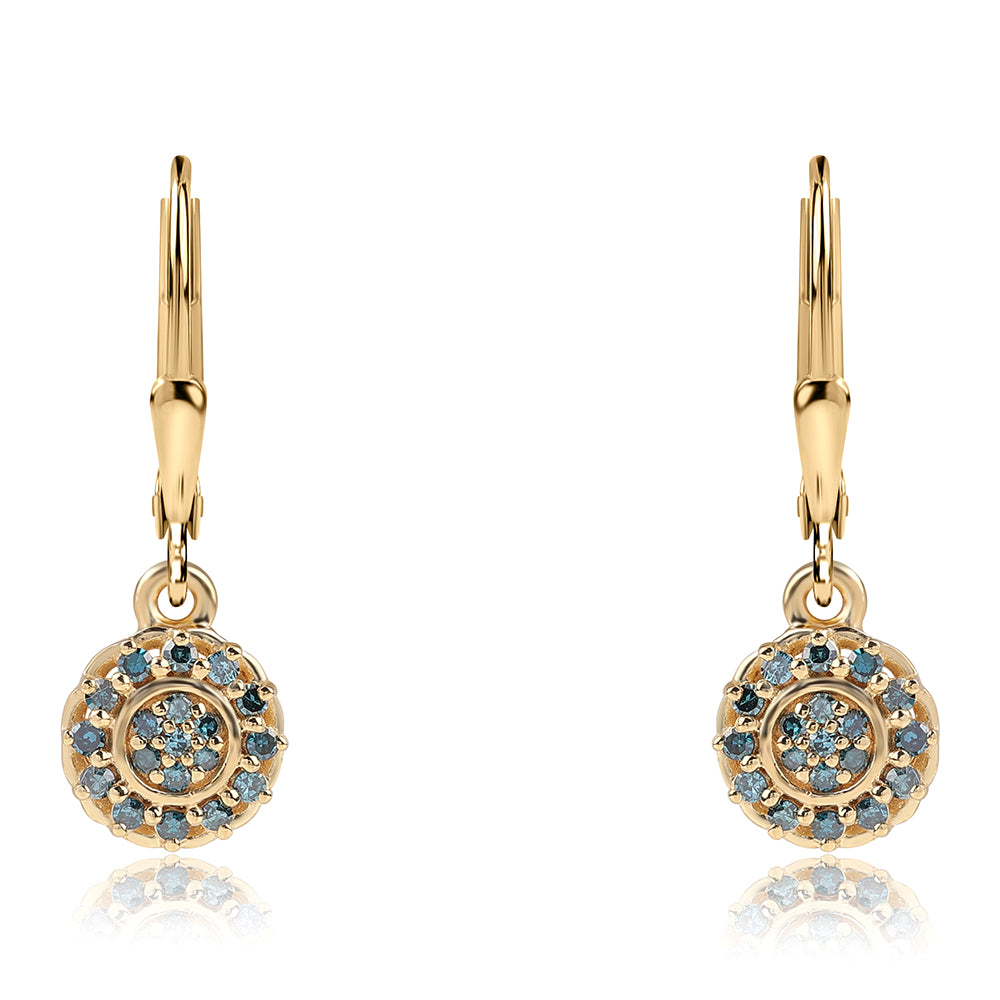 Pendientes de Plata Bañada en Oro con Diamante Azul