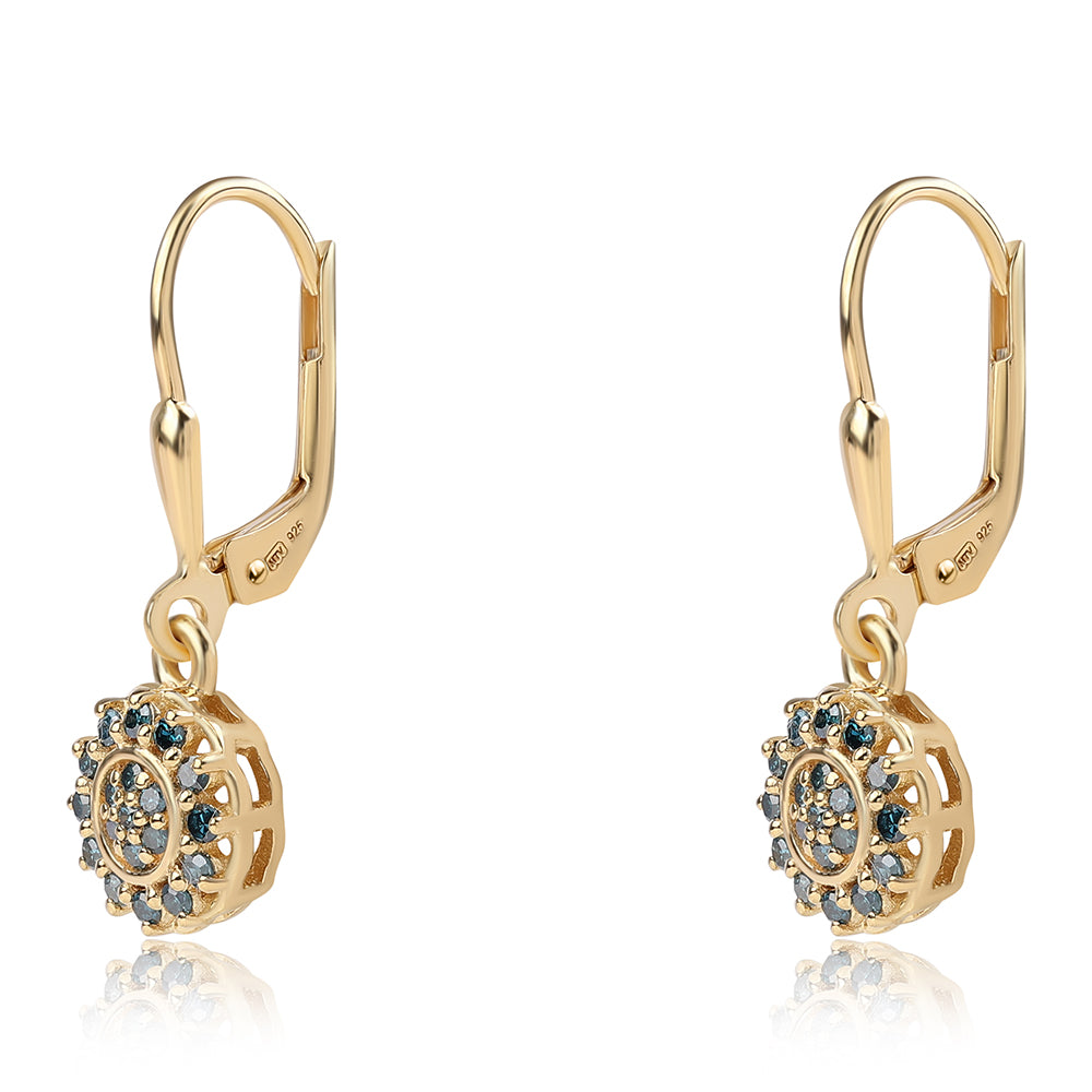 Pendientes de Plata Bañada en Oro con Diamante Azul 1 