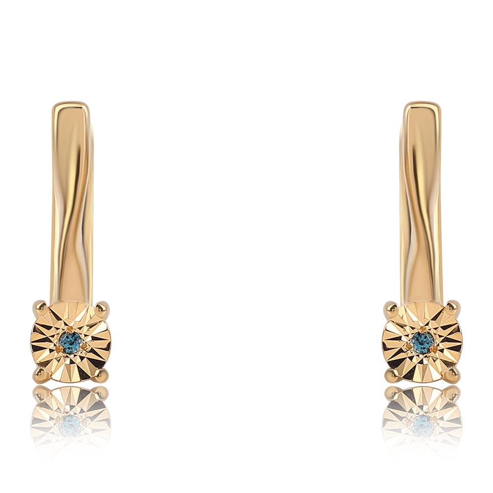 Pendientes de Plata Bañada en Oro con Diamante Azul 2 