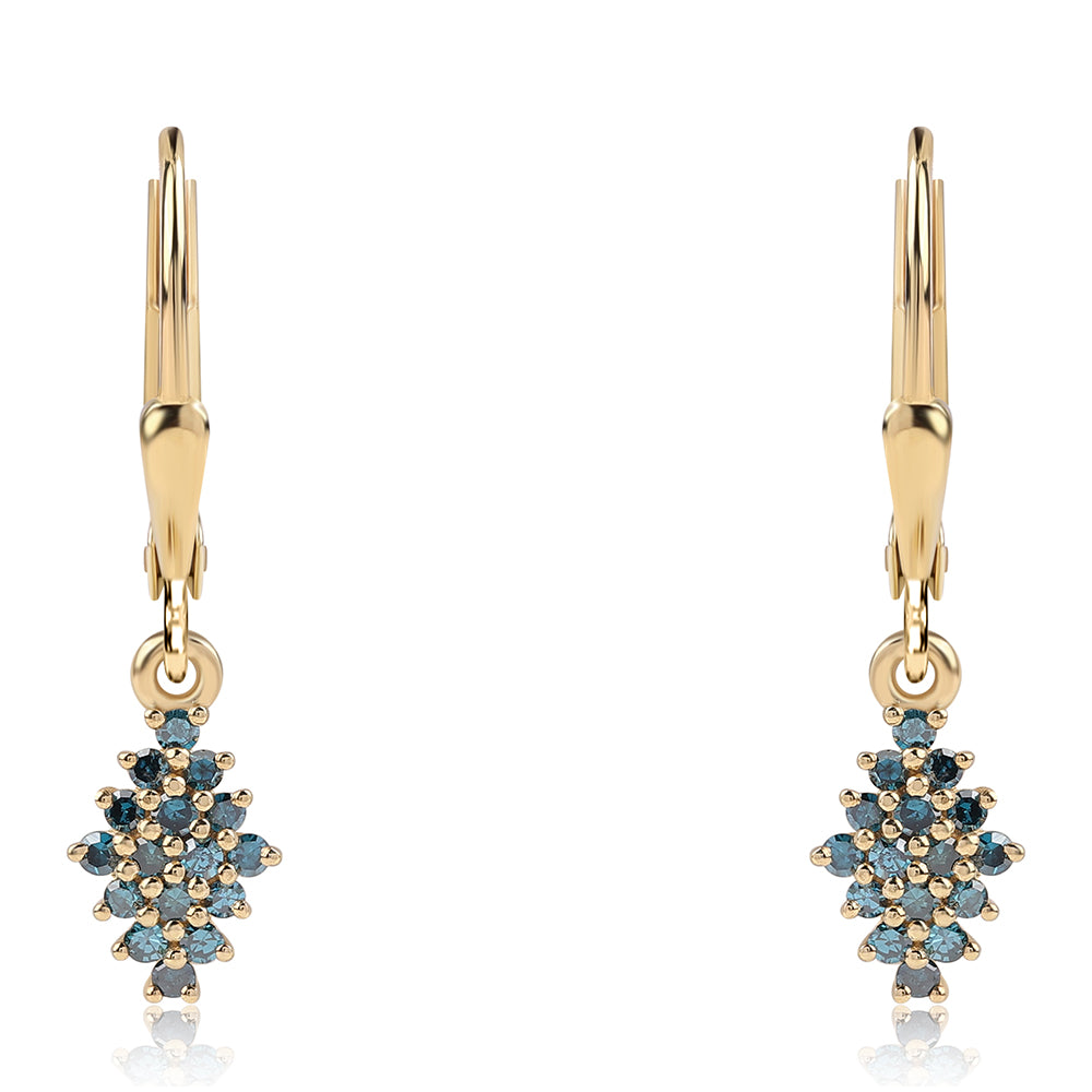 Pendientes de Plata Bañada en Oro con Diamante Azul