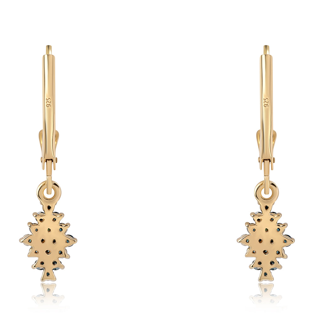 Pendientes de Plata Bañada en Oro con Diamante Azul