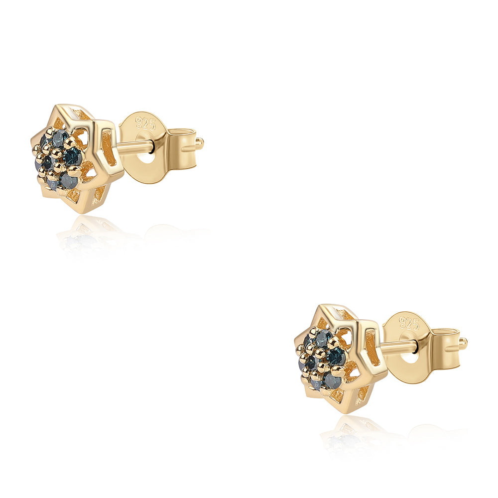 Pendientes de Plata Bañada en Oro con Diamante Azul 1 