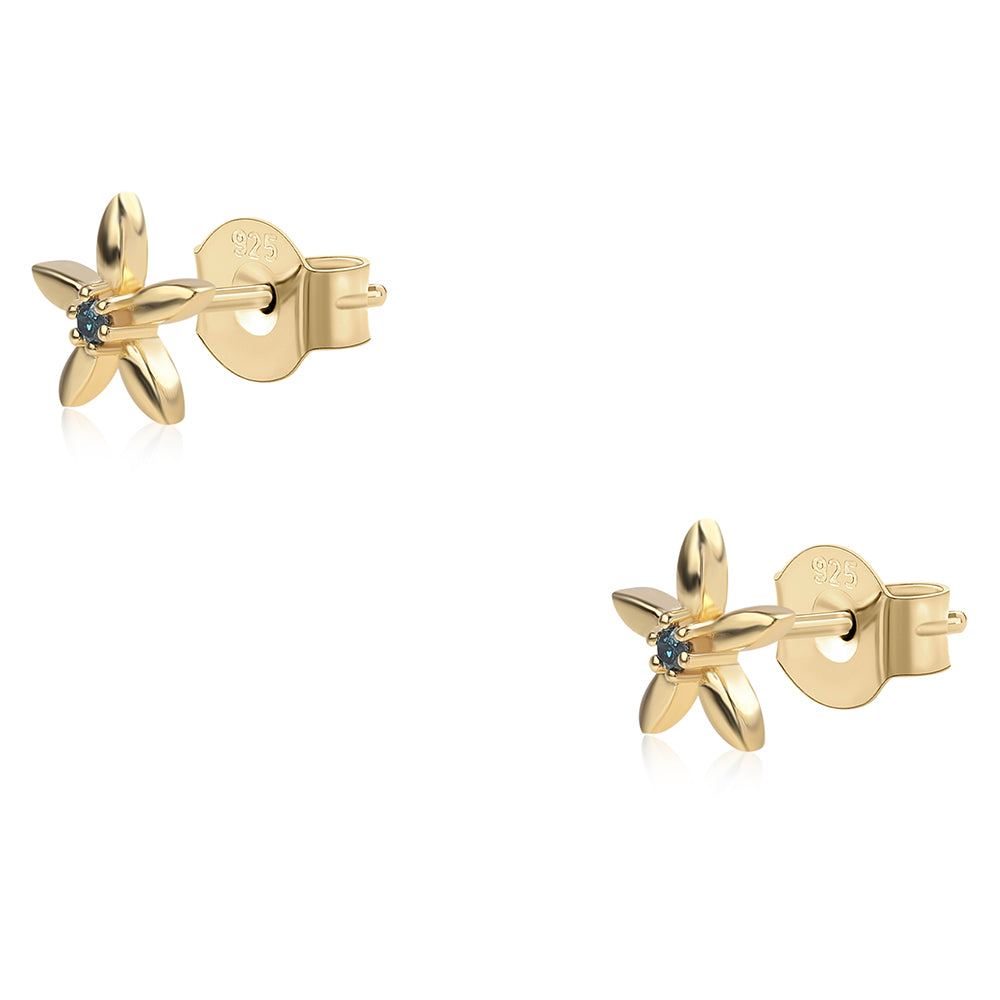 Pendientes de Plata Bañada en Oro con Diamante Azul 2 