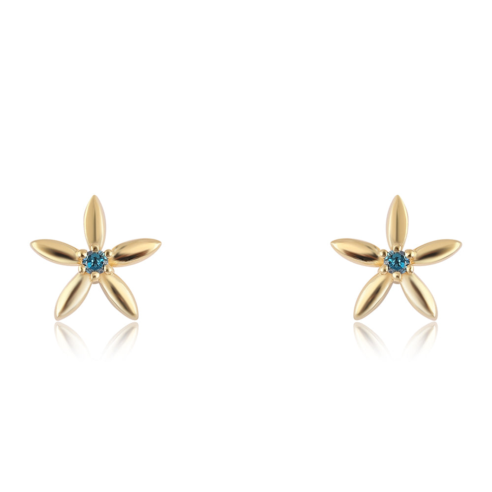 Pendientes de Plata Bañada en Oro con Diamante Azul