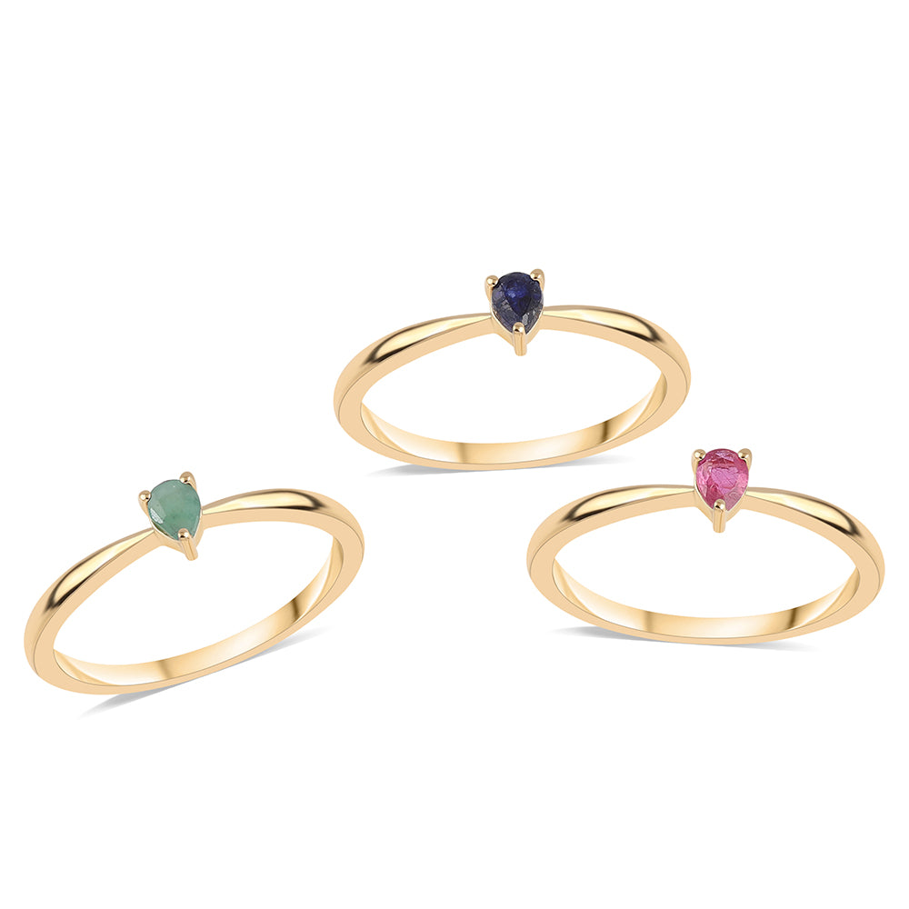 Conjunto de Plata Bañada en Oro con Rubí de Tailandia y Esmeralda de Brasil ( Anillo ) 1 