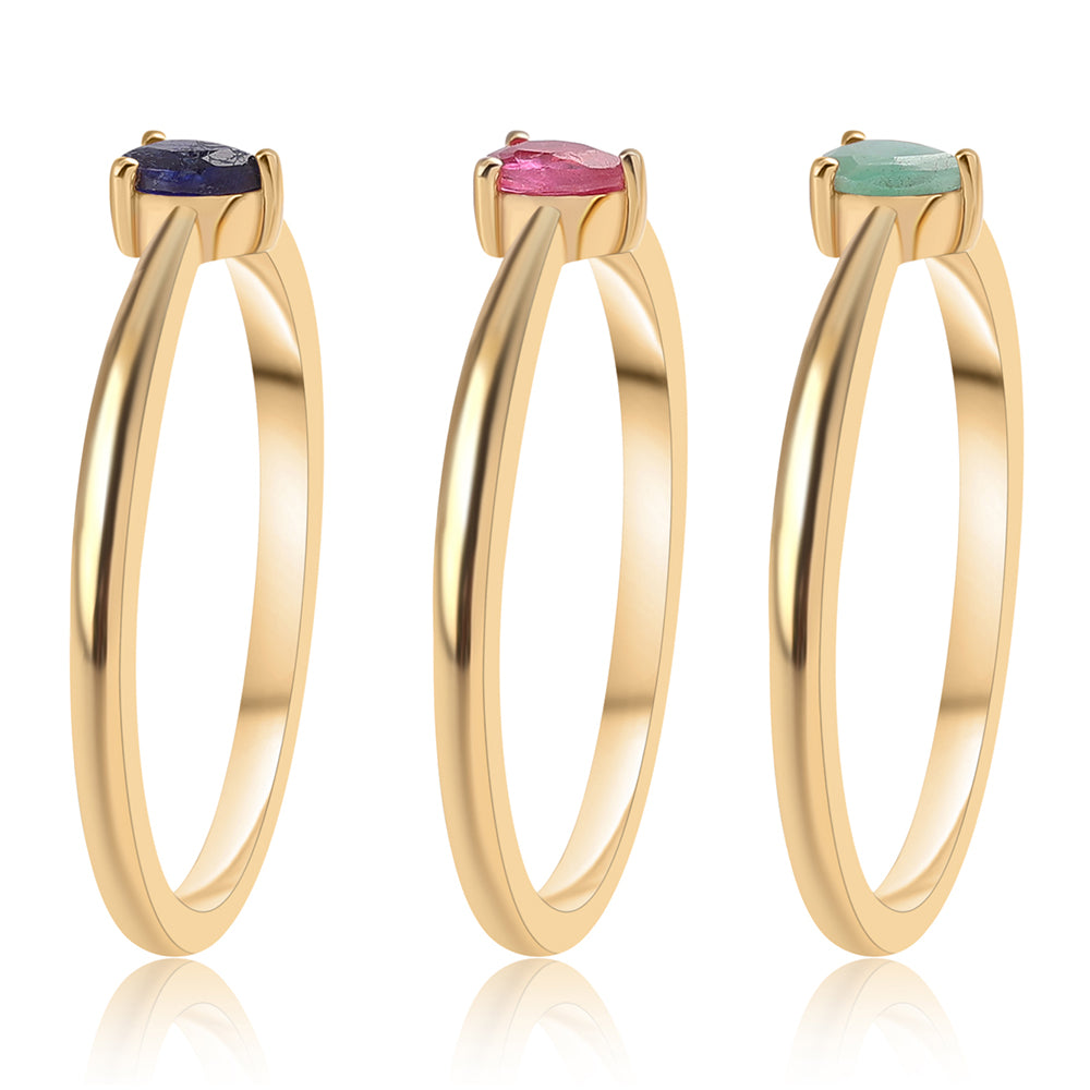 Conjunto de Plata Bañada en Oro con Rubí de Tailandia y Esmeralda de Brasil ( Anillo )