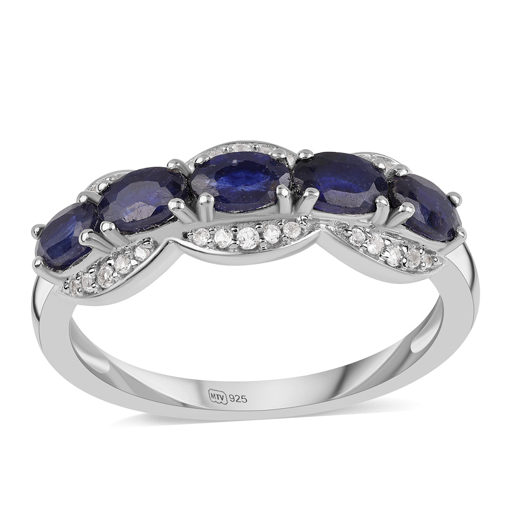 Anillo de Plata con Zafiro Azul Australiano y Topacio Blanco