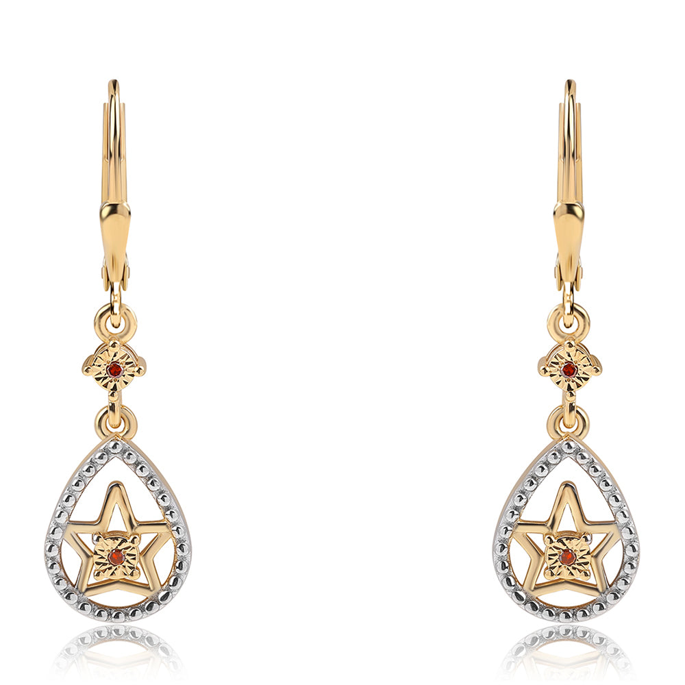 Pendientes de Plata Bañada en Oro con Diamante Rojo 1 