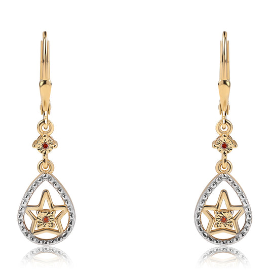 Pendientes de Plata Bañada en Oro con Diamante Rojo