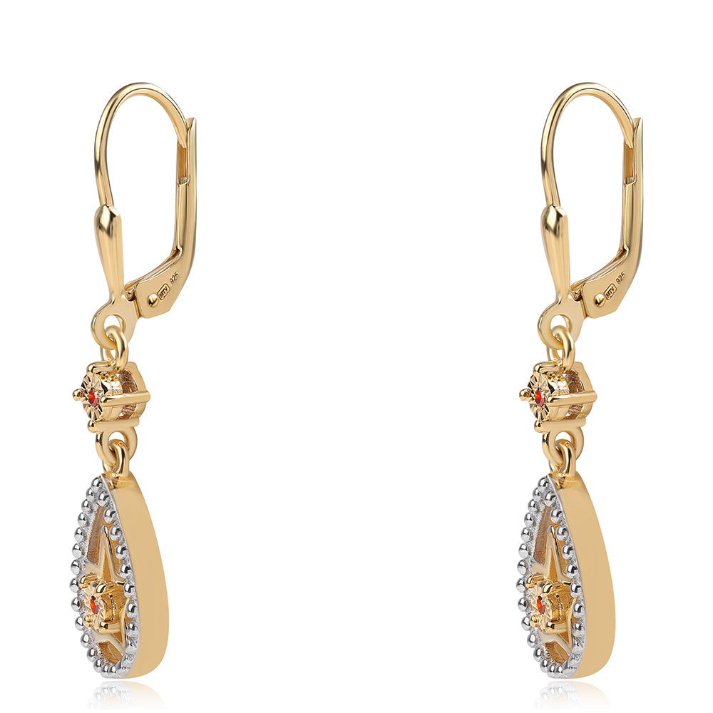 Pendientes de Plata Bañada en Oro con Diamante Rojo 2 