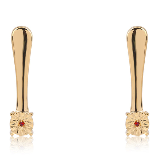 Pendientes de Plata Bañada en Oro con Diamante Rojo